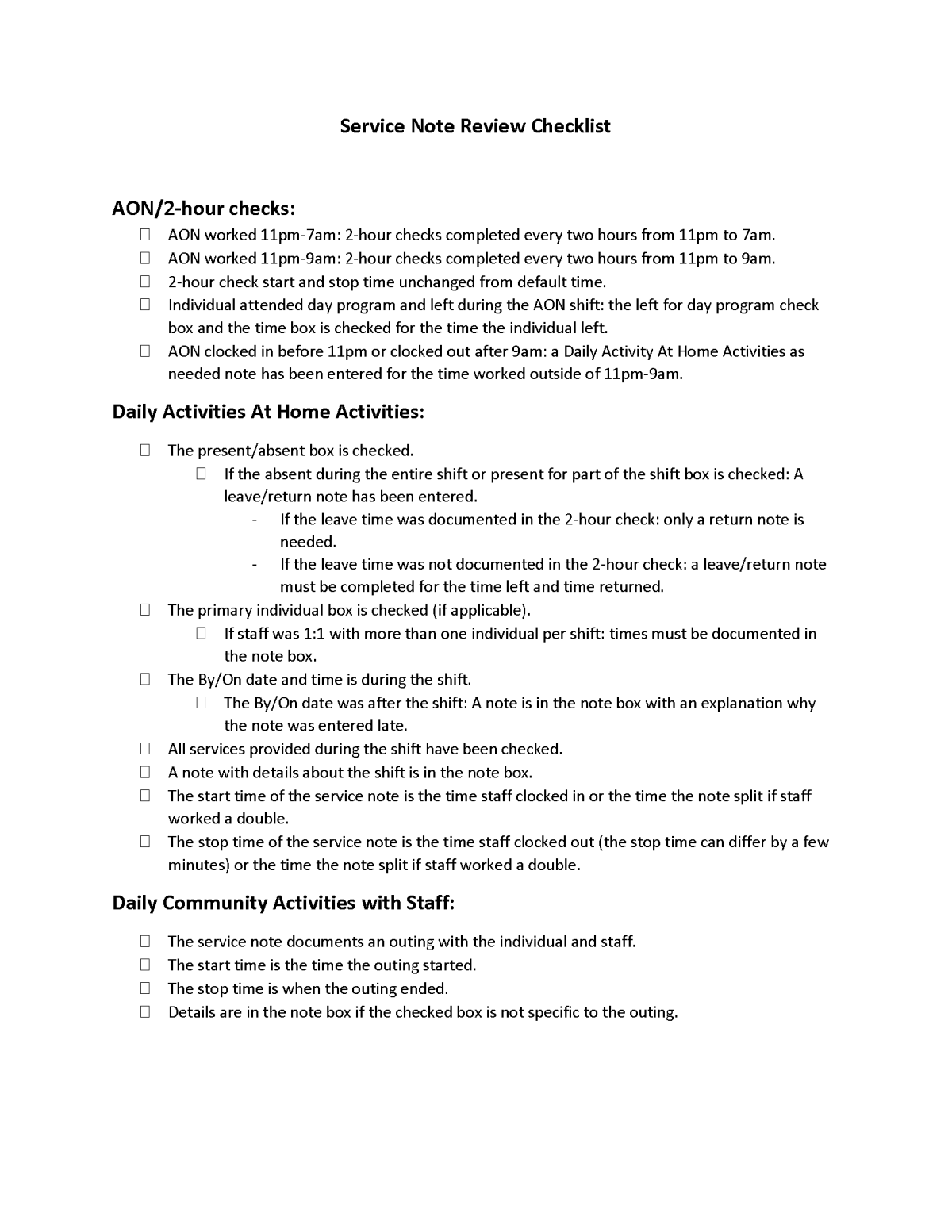 Service Notes and Attendance Training - Langton Green